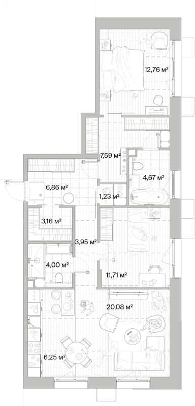 3 ккв (Евро) 82,3 м²