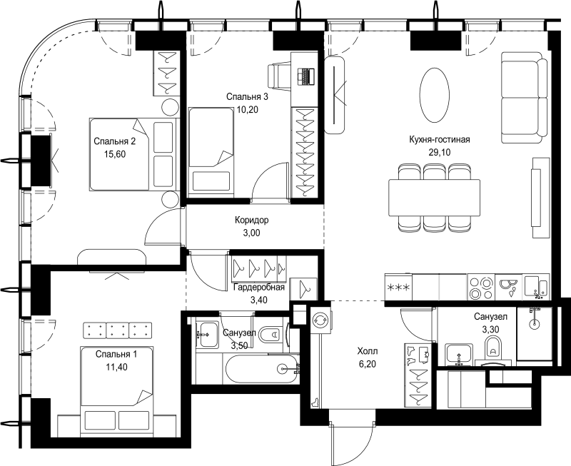 4 ккв (Евро) 85,7 м²