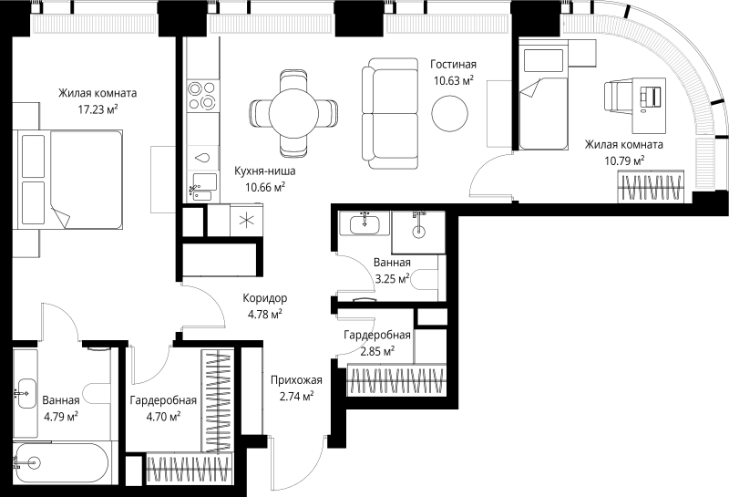 3 ккв (Евро) 72,4 м²