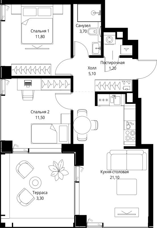3 ккв (Евро) 57,7 м²