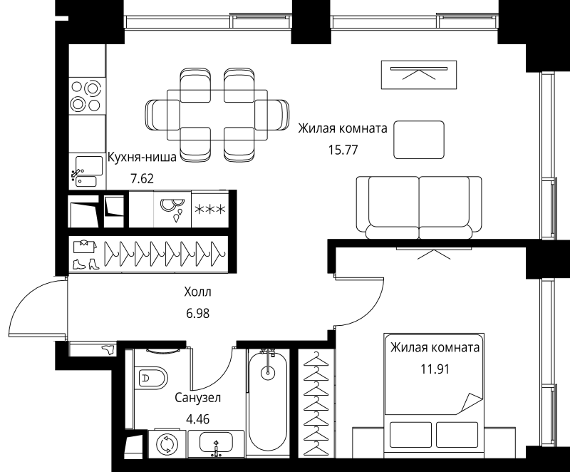 2 ккв (Евро) 46,7 м²
