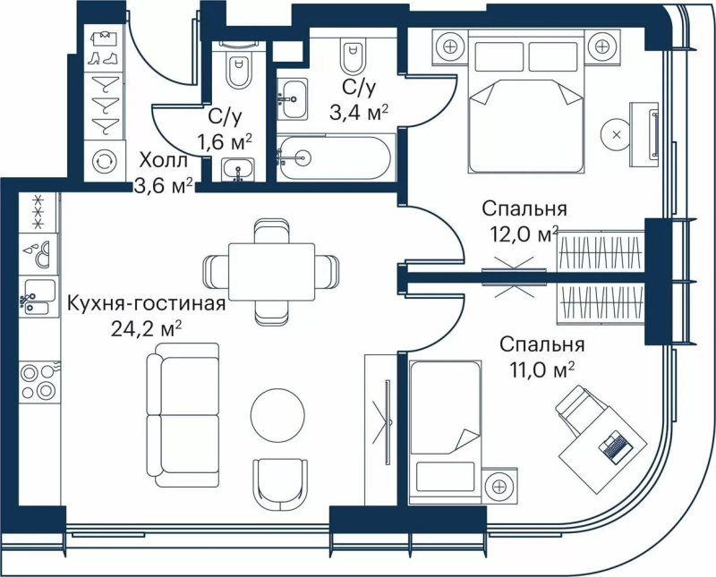 3 ккв (Евро) 54,1 м²