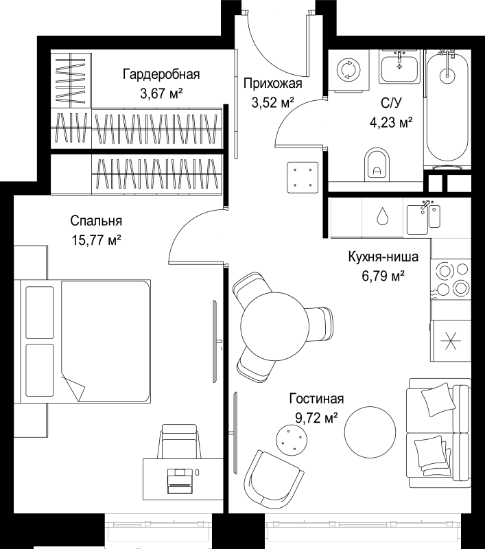 2 ккв (Евро) 43,7 м²