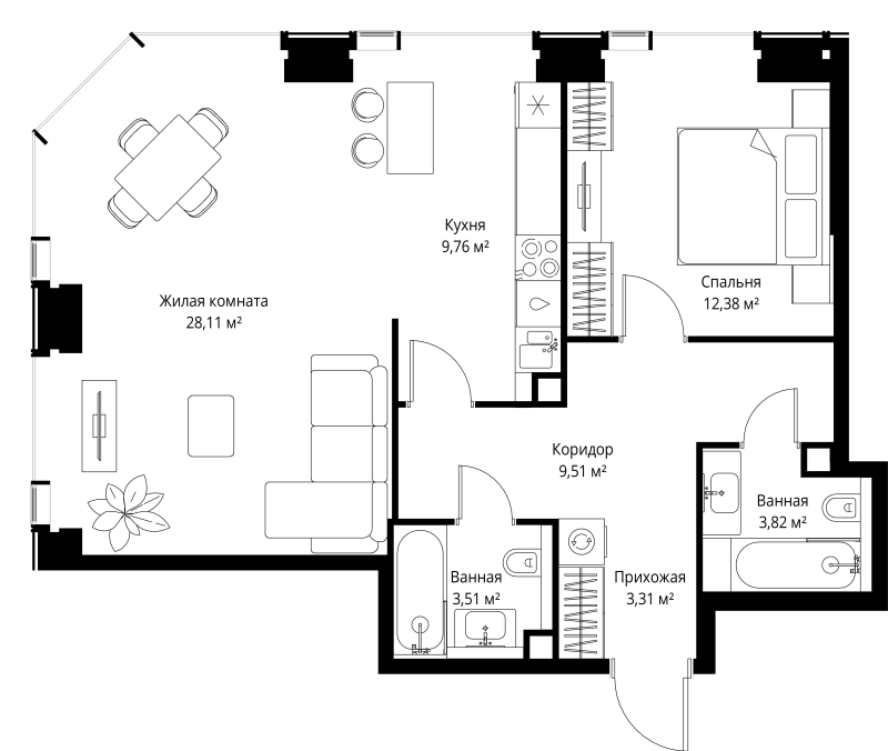 2 ккв (Евро) 70,4 м²