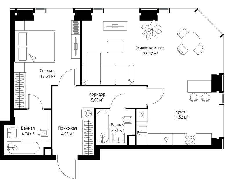 2 ккв (Евро) 66,3 м²
