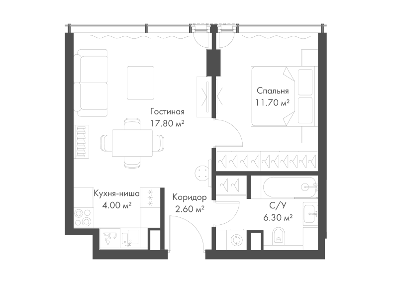 2 ккв (Евро) 42,4 м²