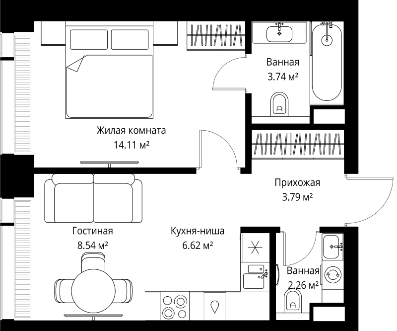 2 ккв (Евро) 39,1 м²