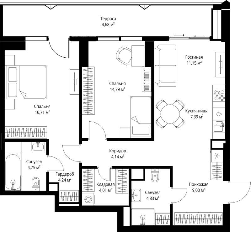 3 ккв (Евро) 85,7 м²