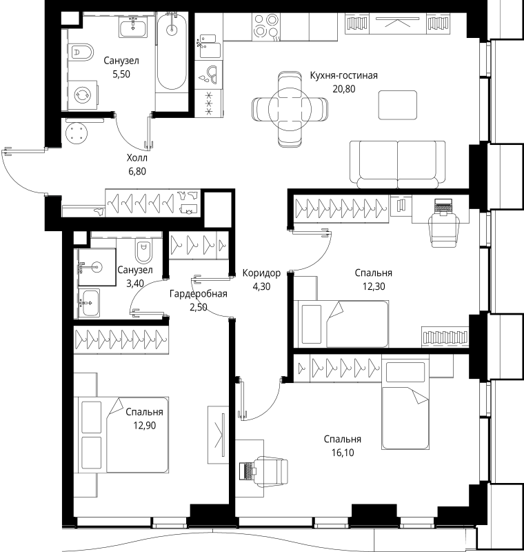 4 ккв (Евро) 84,6 м²