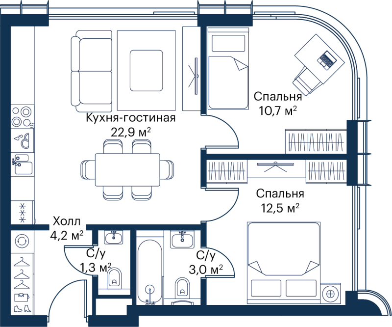 3 ккв (Евро) 54,5 м²