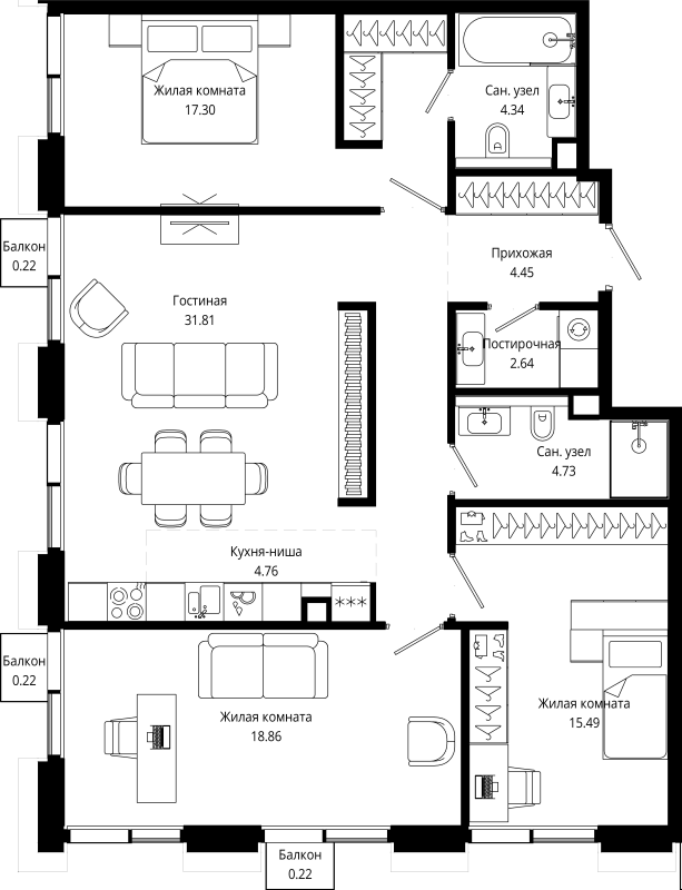 4 ккв (Евро) 104,5 м²