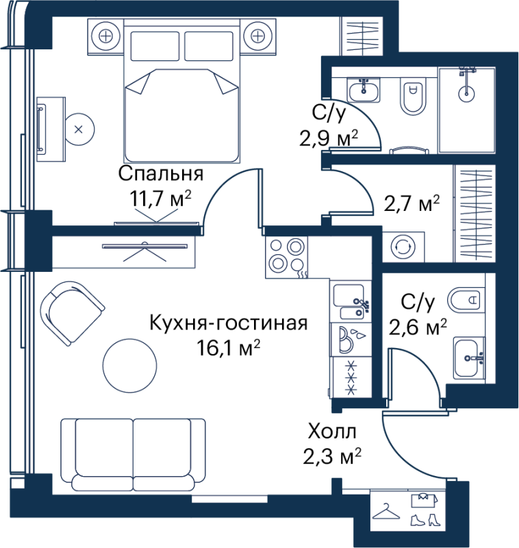 2 ккв (Евро) 38,2 м²