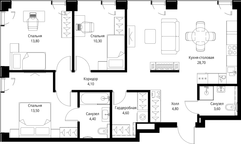 4 ккв (Евро) 87,8 м²
