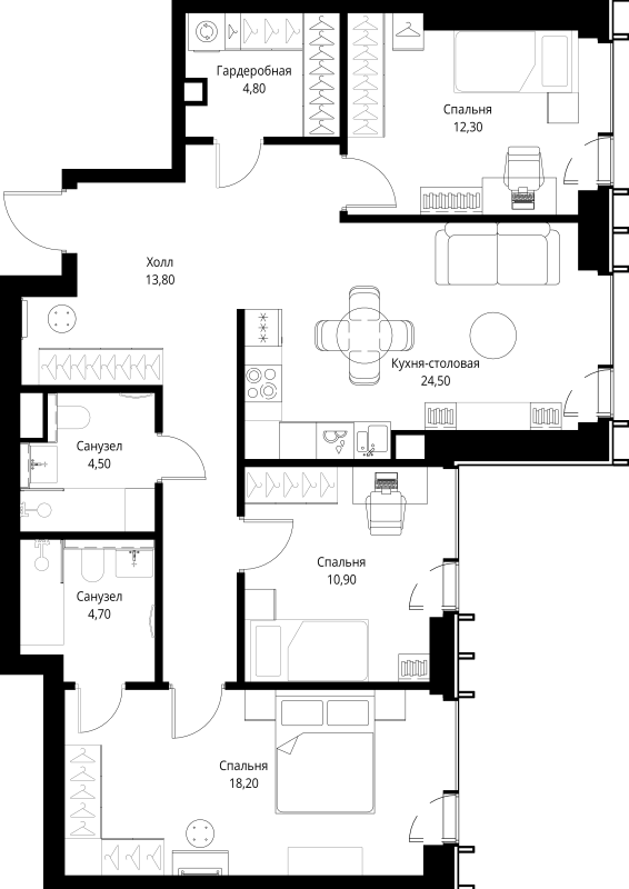 4 ккв (Евро) 93,7 м²