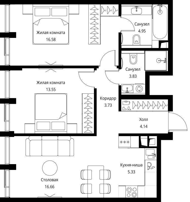 3 ккв (Евро) 68,8 м²