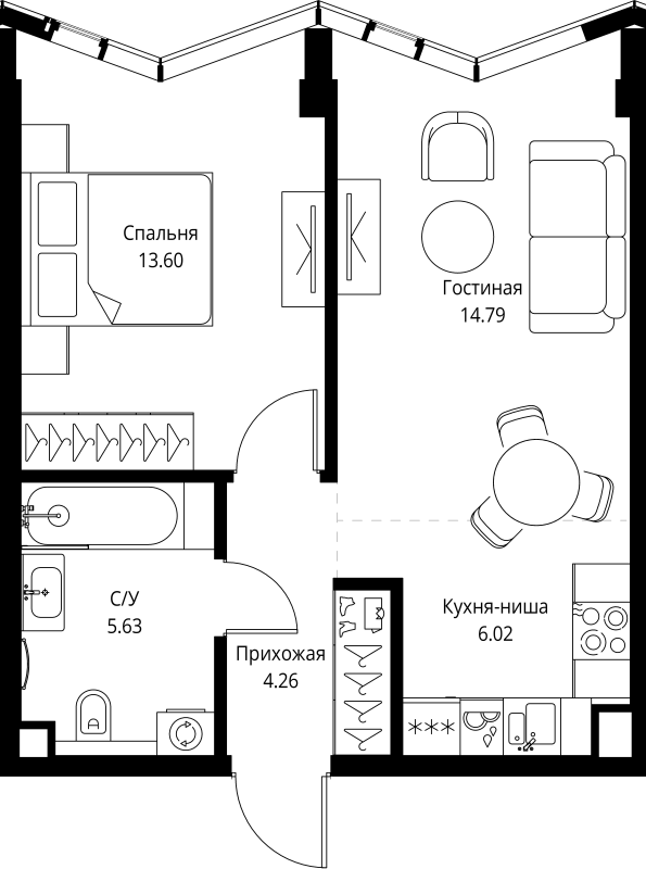 2 ккв (Евро) 44,3 м²
