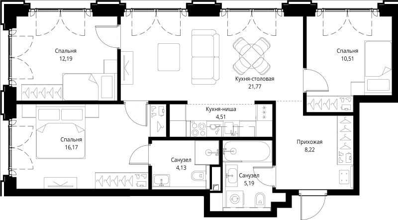 4 ккв (Евро) 82,7 м²