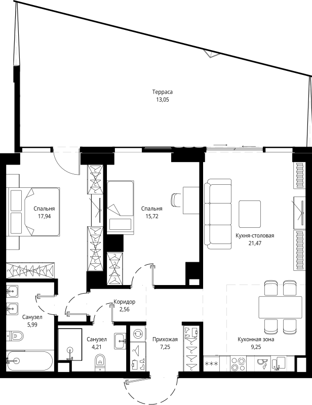 3 ккв (Евро) 98,7 м²