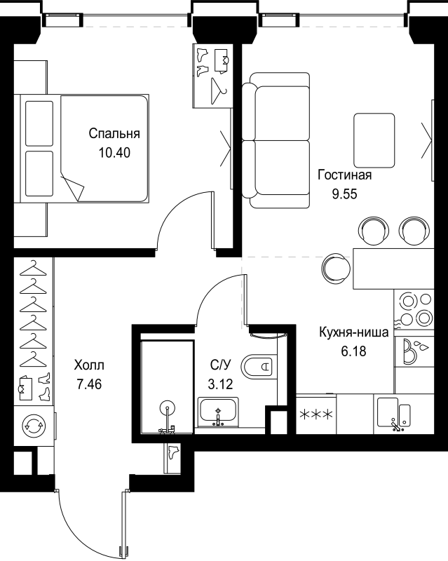 2 ккв (Евро) 36,7 м²