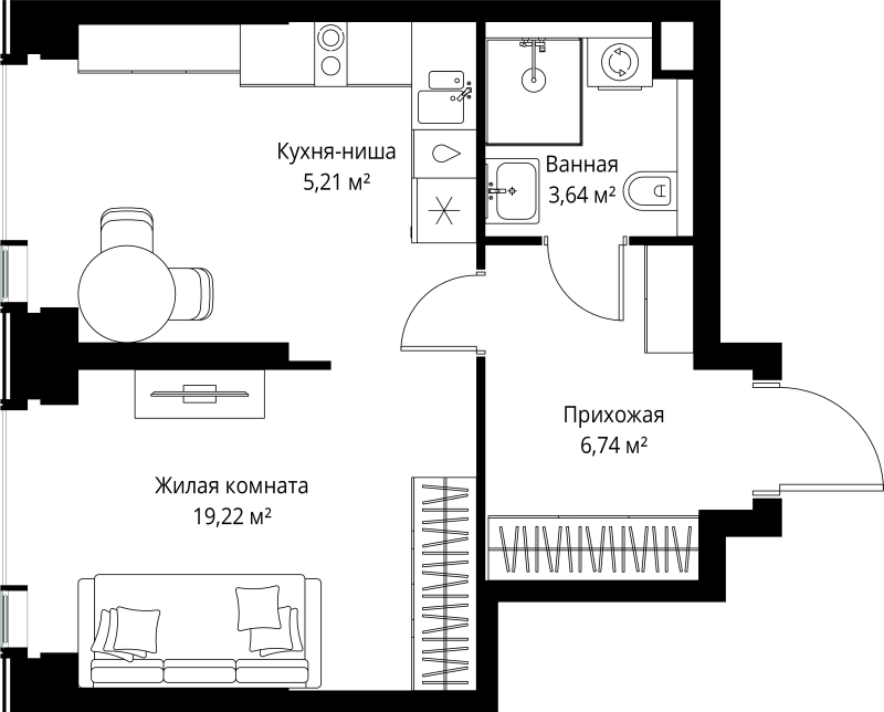 Студия 34,8 м²