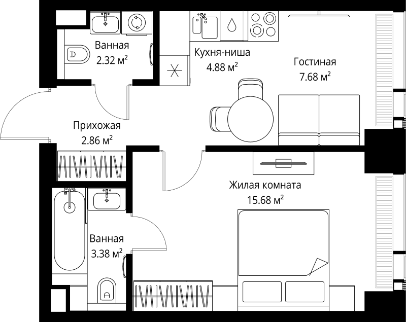 1 ккв 36,8 м²