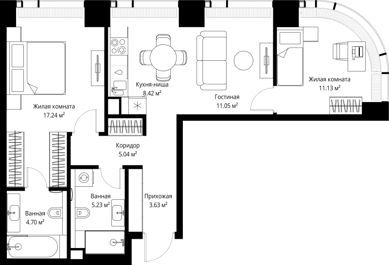 3 ккв (Евро) 66,4 м²