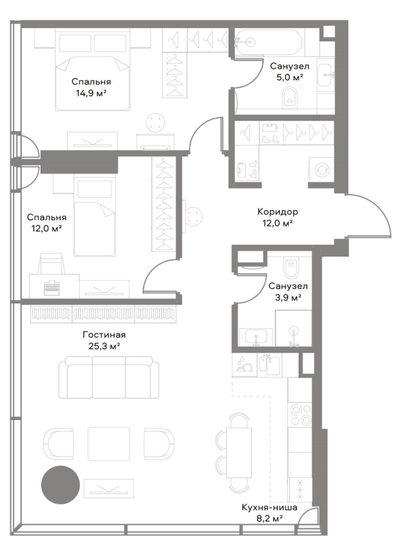 3 ккв (Евро) 79,6 м²