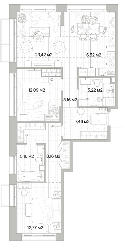 3 ккв (Евро) 84 м²