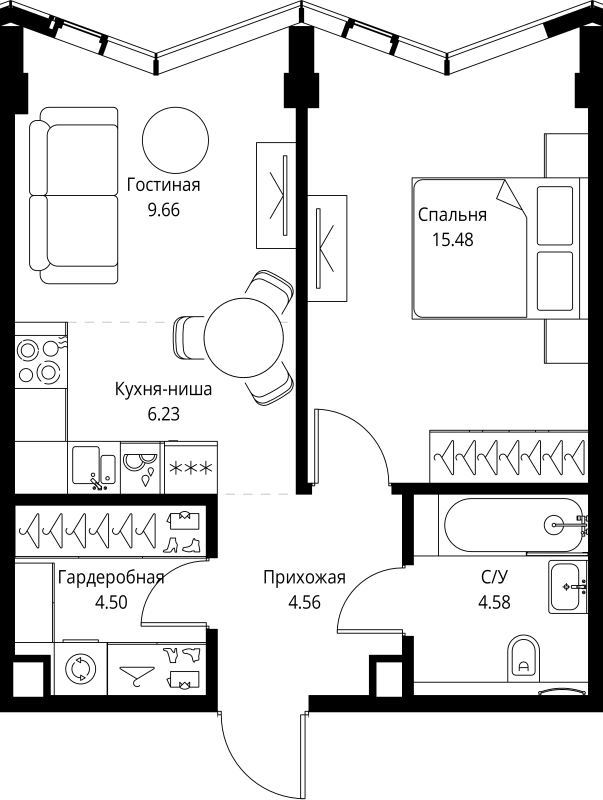 2 ккв (Евро) 45 м²