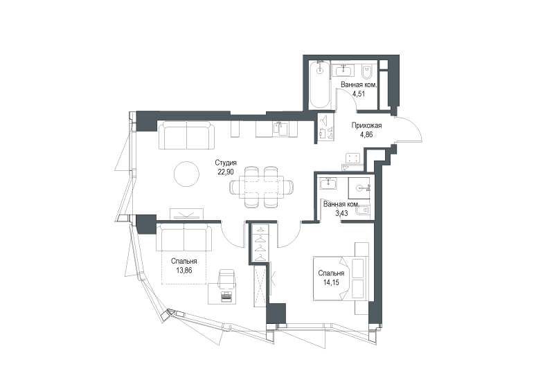 3 ккв (Евро) 64 м²