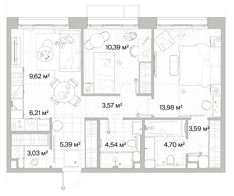 3 ккв (Евро) 65 м²
