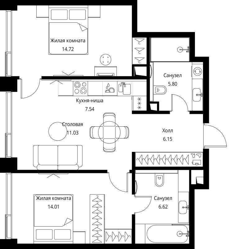 3 ккв (Евро) 65,9 м²