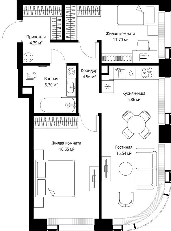 3 ккв (Евро) 65,8 м²