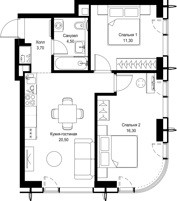 3 ккв (Евро) 56,3 м²