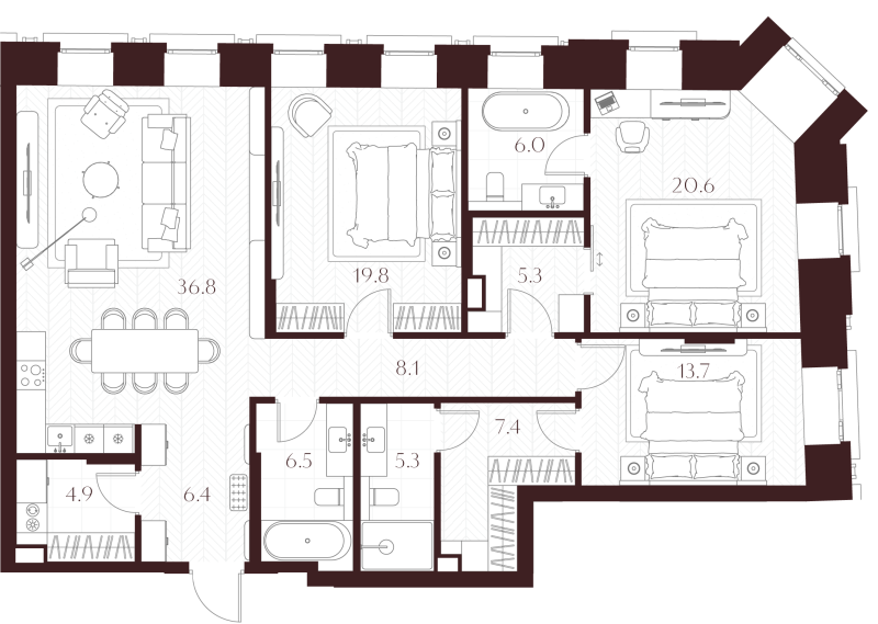 4 ккв (Евро) 140,8 м²