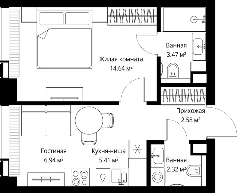 1 ккв 35,4 м²