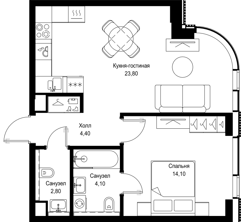 2 ккв (Евро) 49,2 м²