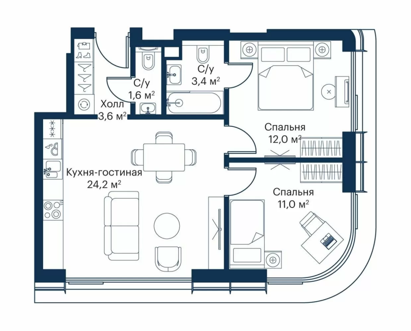 3 ккв (Евро) 54,1 м²