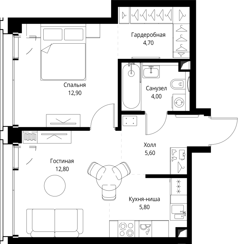2 ккв (Евро) 46,2 м²