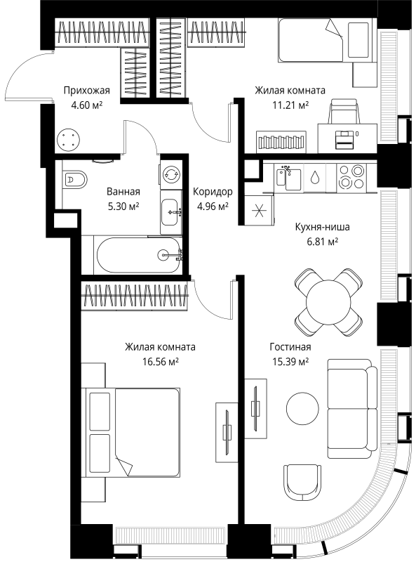 3 ккв (Евро) 64,8 м²