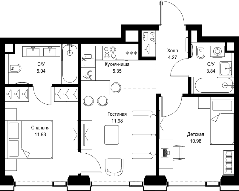 3 ккв (Евро) 53,4 м²