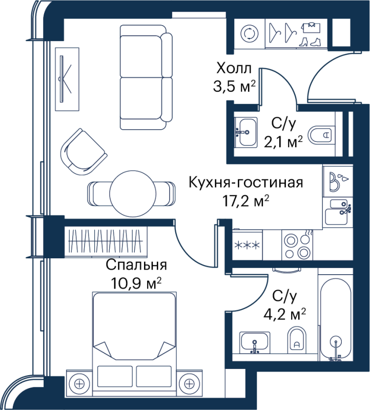 2 ккв (Евро) 37,9 м²