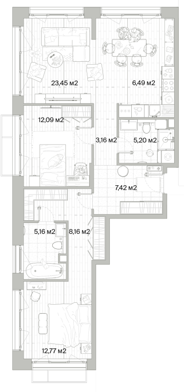 3 ккв (Евро) 83,9 м²