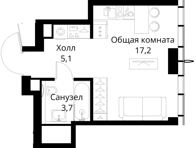 Студия 26 м²