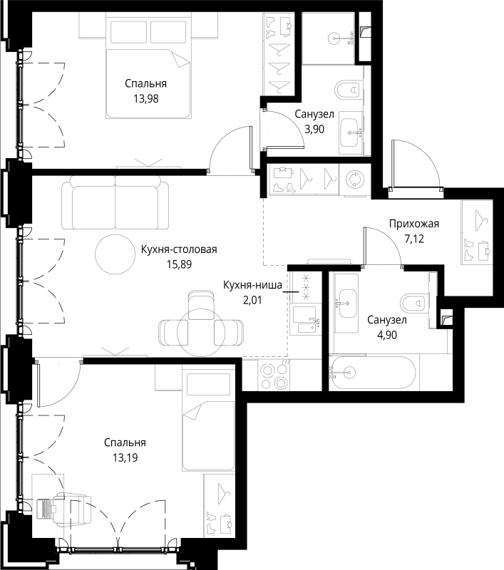 3 ккв (Евро) 61 м²