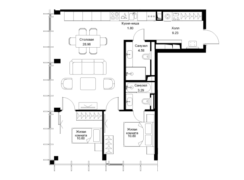 3 ккв (Евро) 68,6 м²