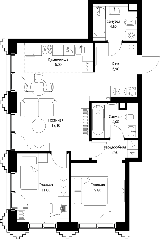 3 ккв (Евро) 65,5 м²