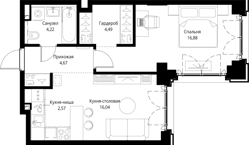 2 ккв (Евро) 48,9 м²