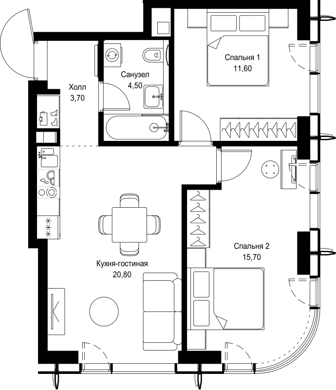 3 ккв (Евро) 56,3 м²