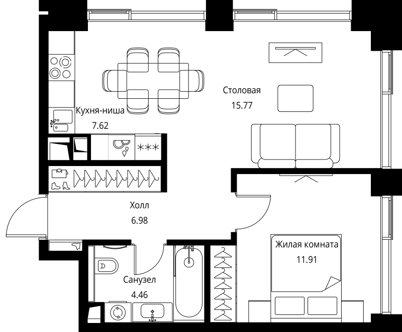 2 ккв (Евро) 46,7 м²